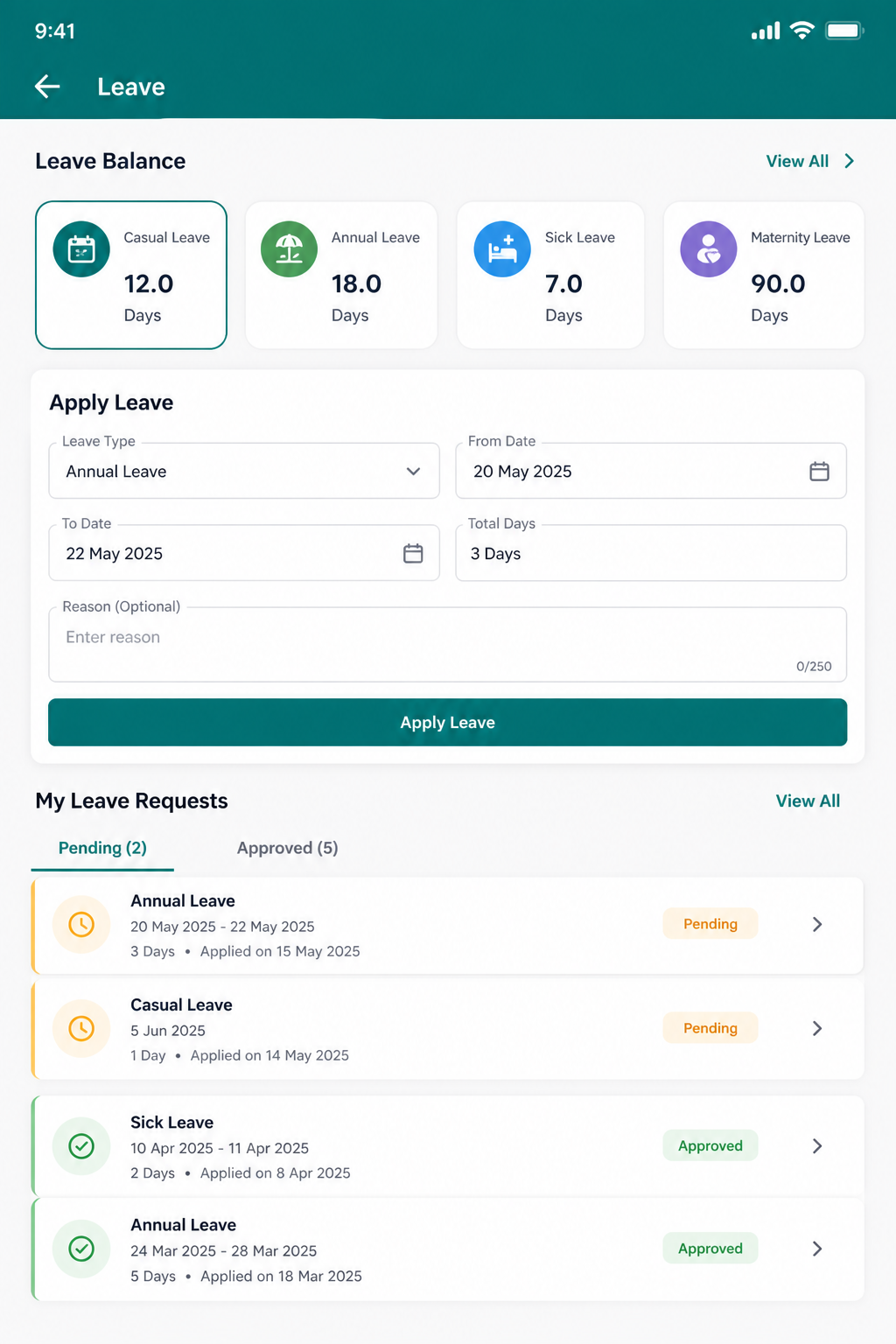 Zeregno HRMS mobile — leave
