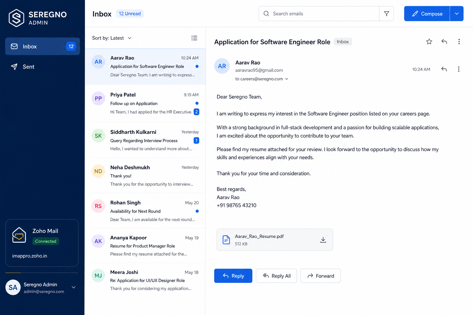 Zoho mail inbox